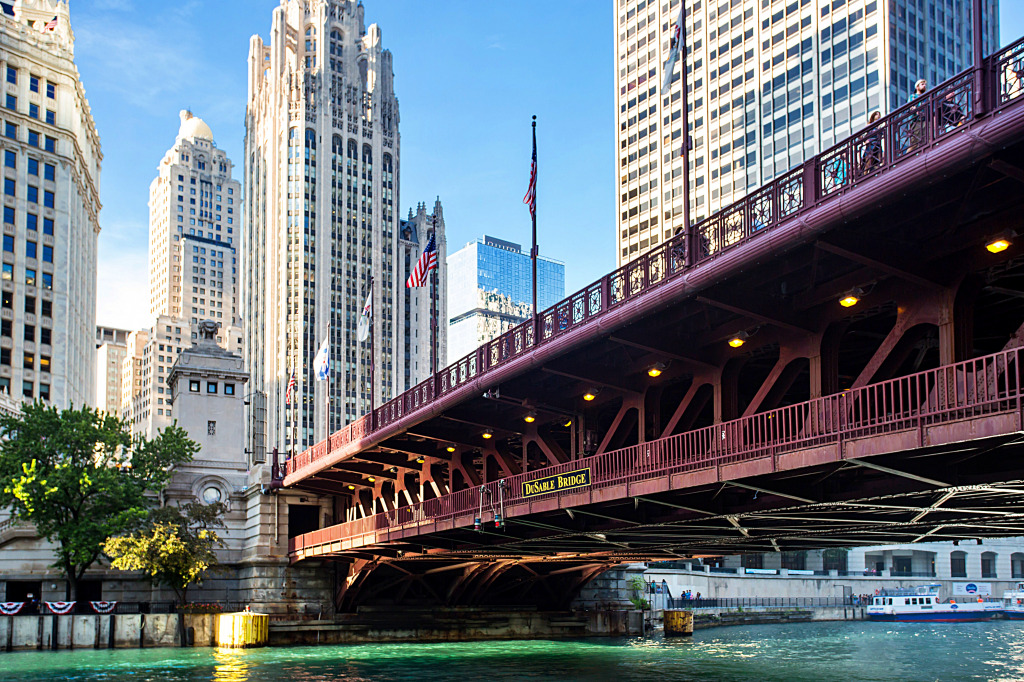 DuSable Bridge et Michigan Ave, Chicago, IL, États-Unis jigsaw puzzle in Ponts puzzles on TheJigsawPuzzles.com