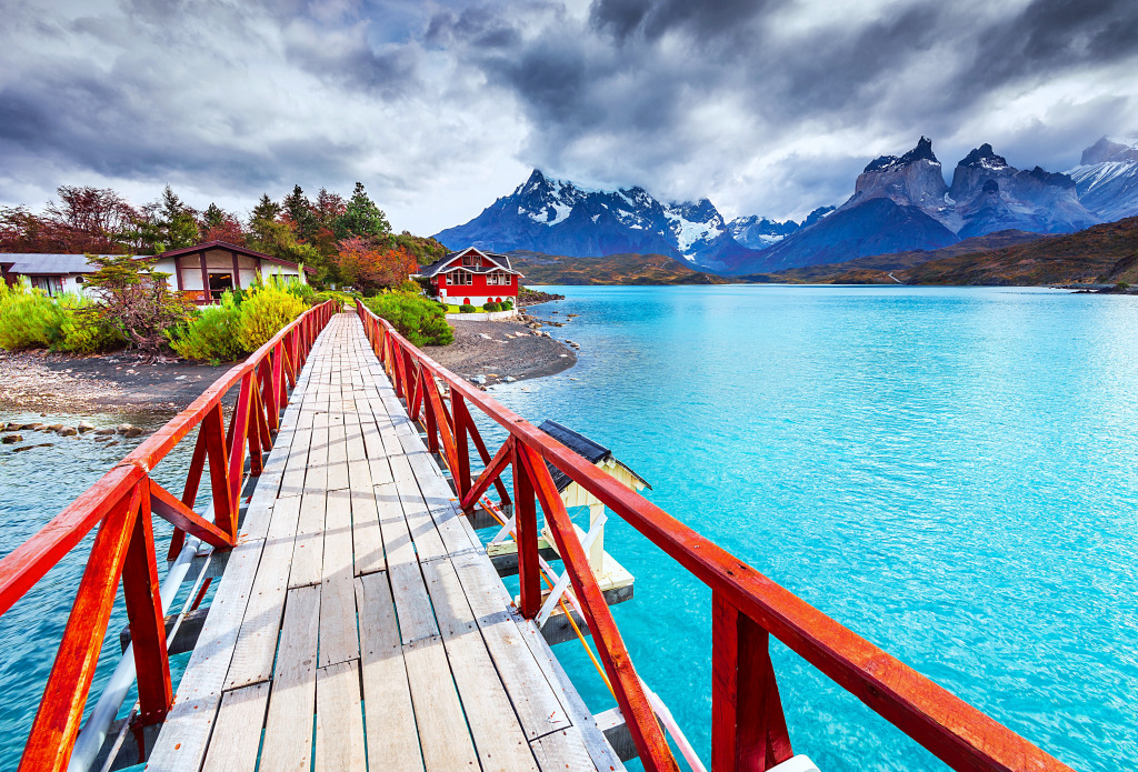 Amazing Landscape of Patagonia, Pehoe Lake, Chile jigsaw puzzle in Bridges puzzles on TheJigsawPuzzles.com