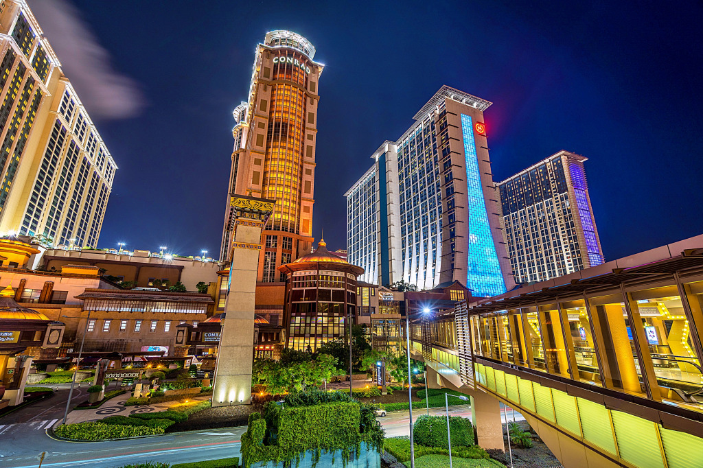 Casino Illuminated at Night, Macau, China jigsaw puzzle in Street View puzzles on TheJigsawPuzzles.com