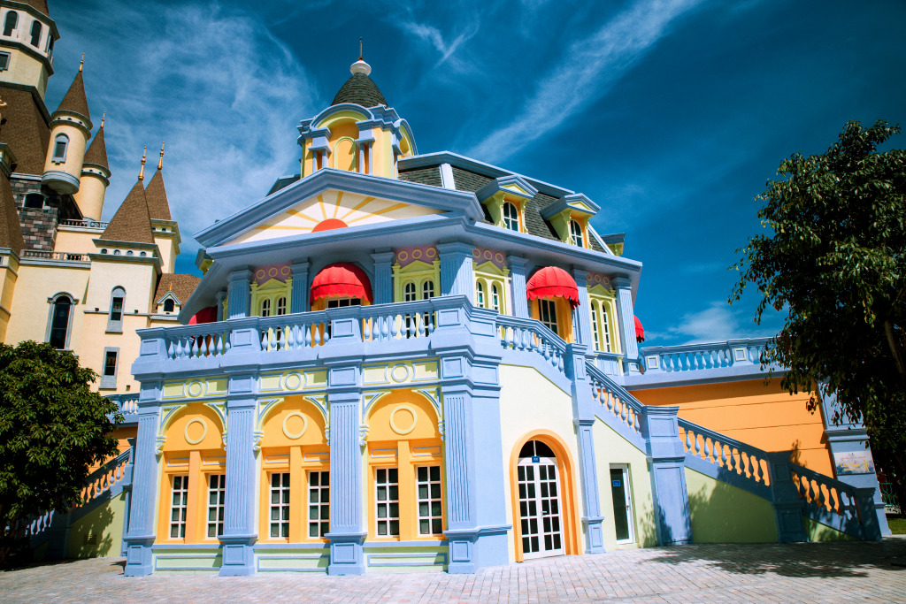 Château de conte de fées dans le parc de la terre de Vinpearl, Vietnam jigsaw puzzle in Châteaux puzzles on TheJigsawPuzzles.com