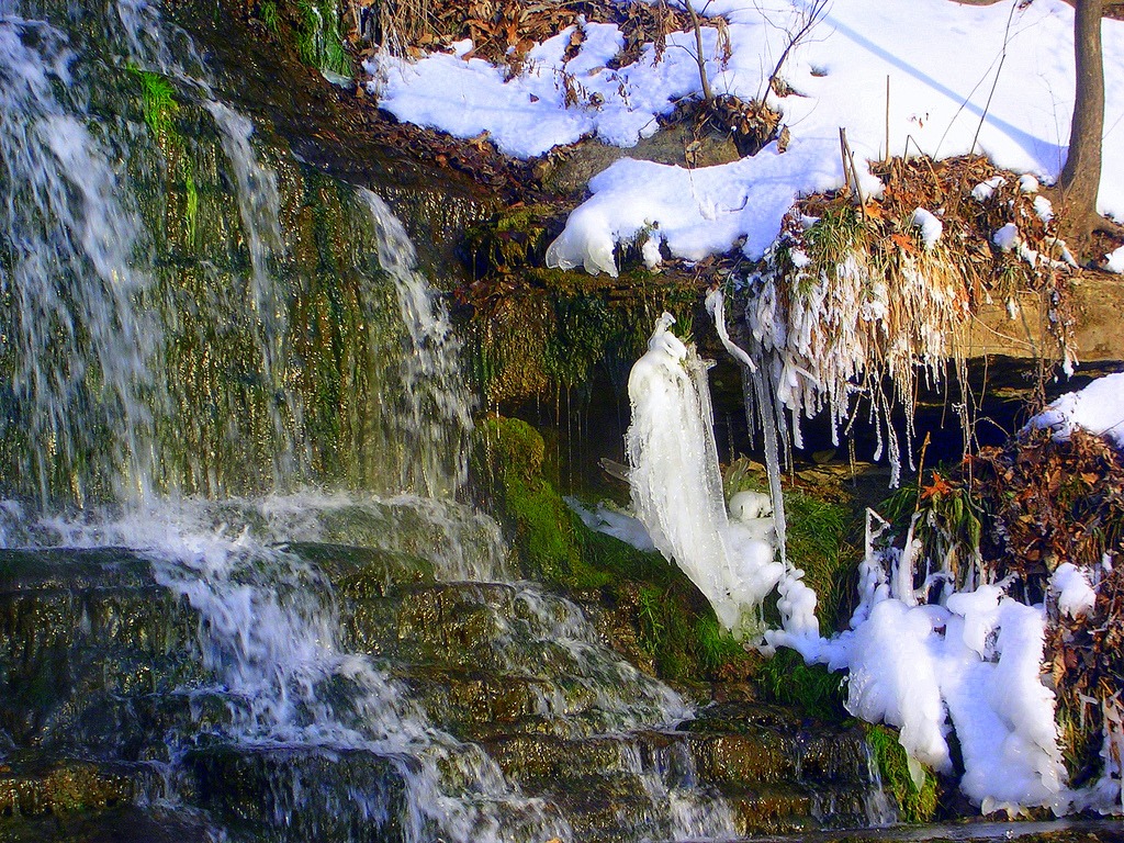 Winter Waterfall, Spook Cave, Iowa jigsaw puzzle in Waterfalls puzzles on TheJigsawPuzzles.com